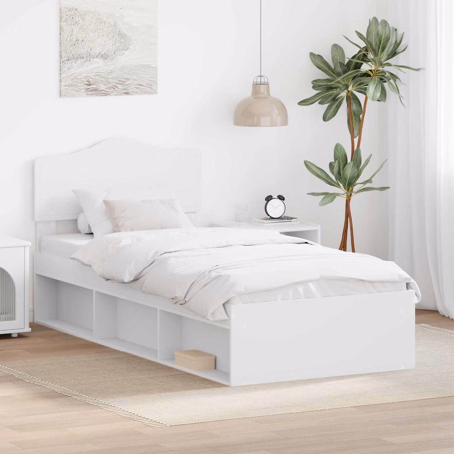 Struttura del letto moderna vidaXL in pino massello e MDF bianco L 200 x P 90 cm, H 206 cm
