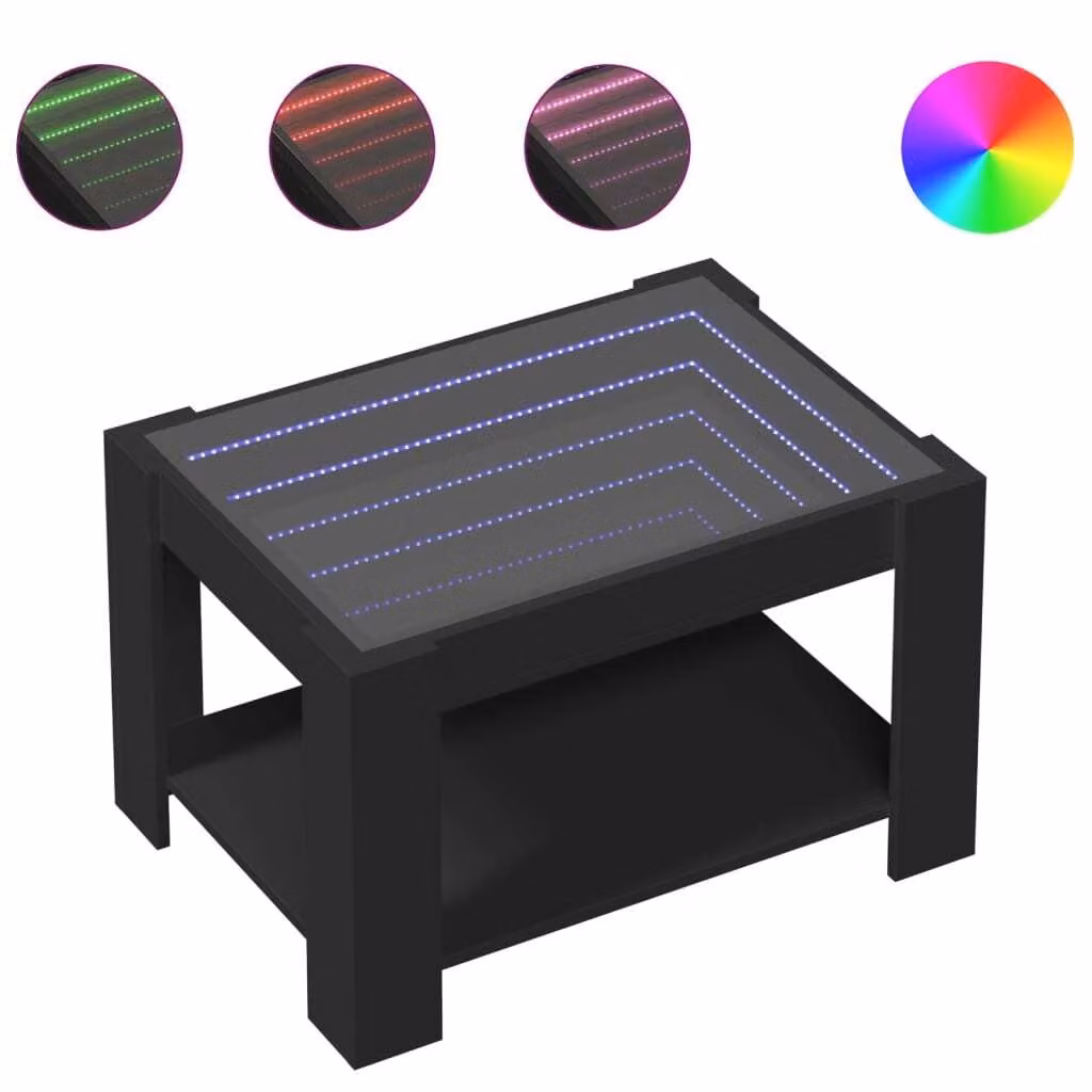Tavolino Salotto con LED Nero 73x53x45 cm Legno Multistrato