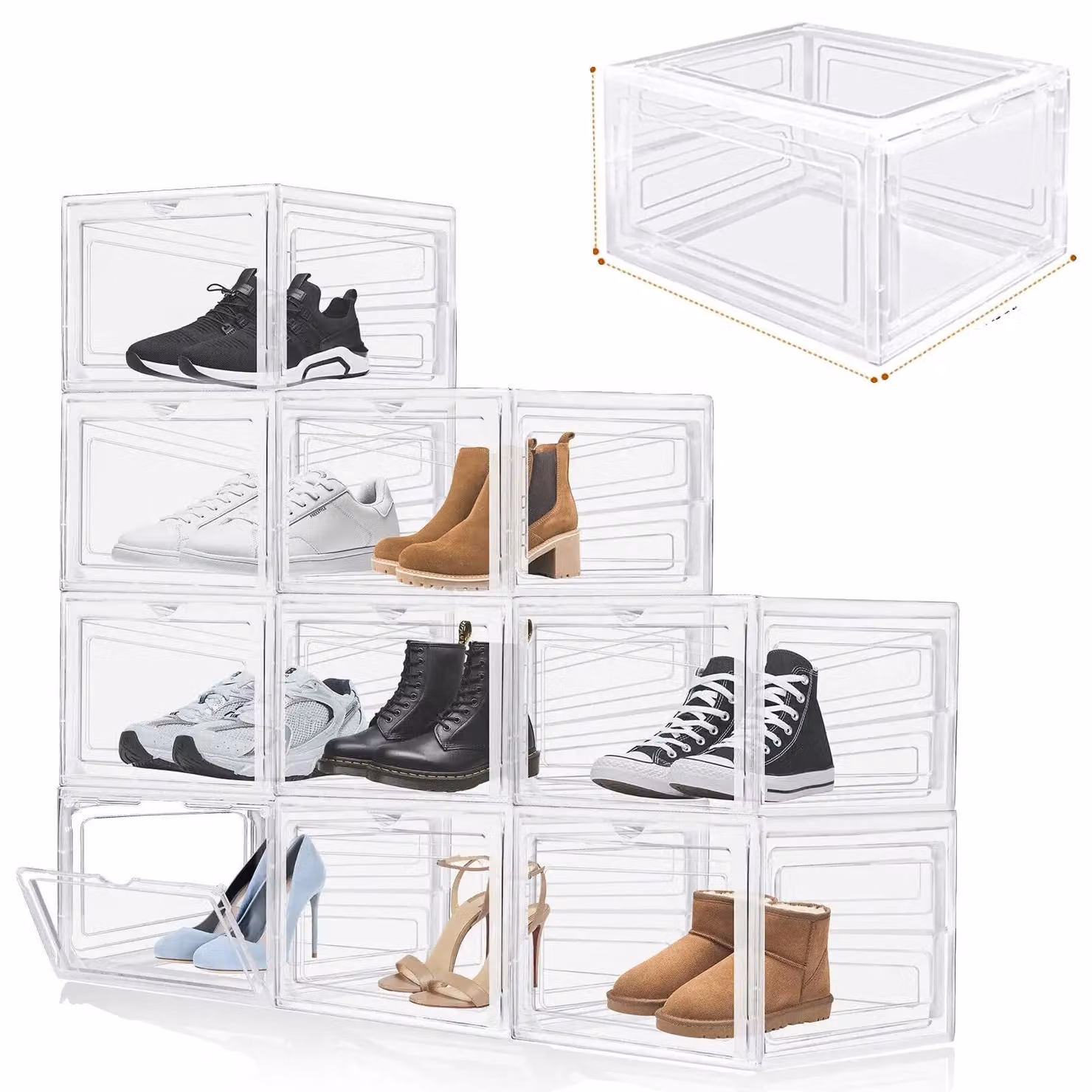 Contenitore per scarpe, design impilabile, materiale plastico resistente, confezione da 9 pezzi