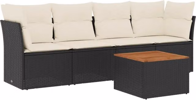 Set Divani da Giardino 5 pz | Set Salotto da Giardino con Cuscini in Polyrattan Nero