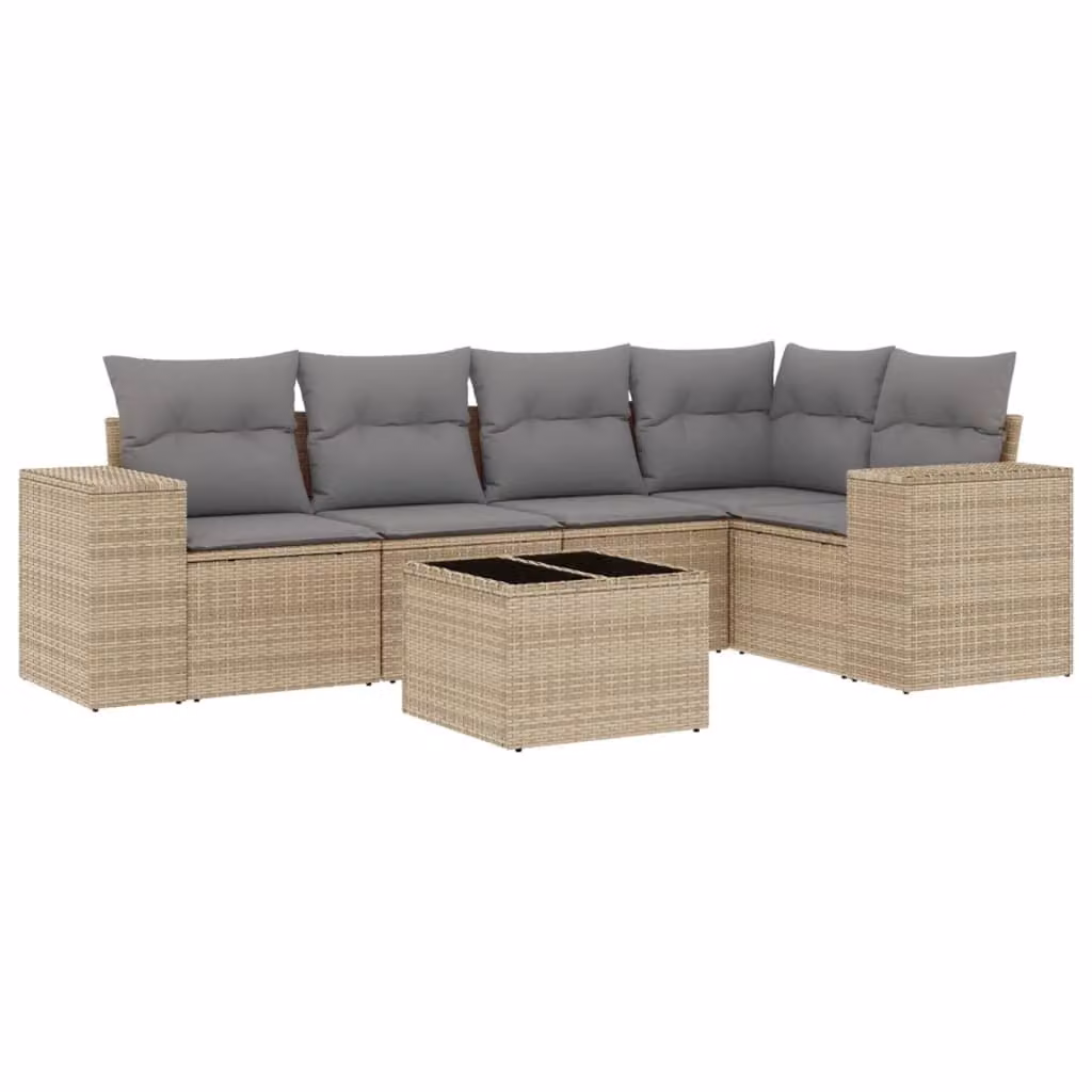 Set Divano da Giardino 6 pz con Cuscini Beige in Polyrattan