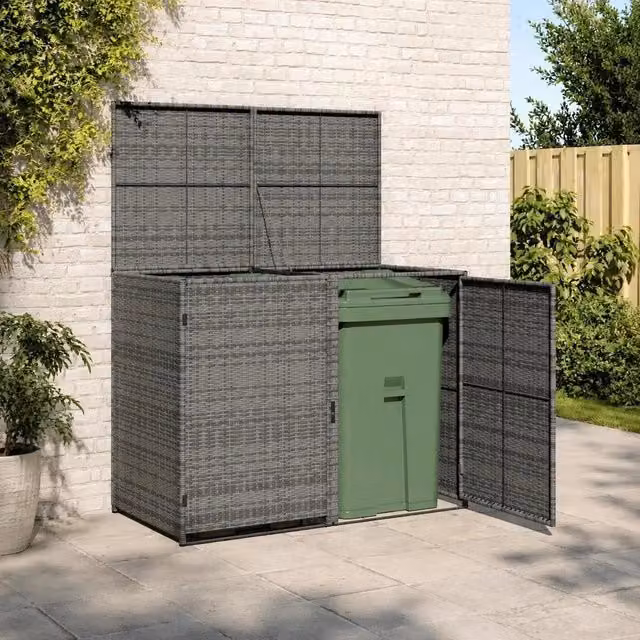 Bin Storage Box For 2 Bins, Poly Rattan Anthracite, 148x77x111 Cm