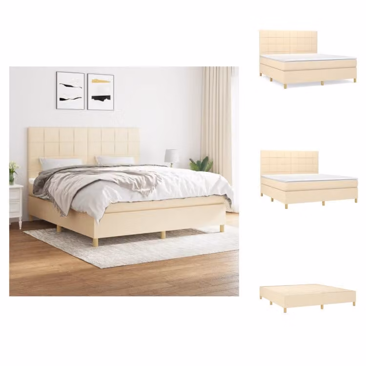 vidaXL Letto a molle con materasso crema 160x200 cm in tessuto - Letti e strutture letto