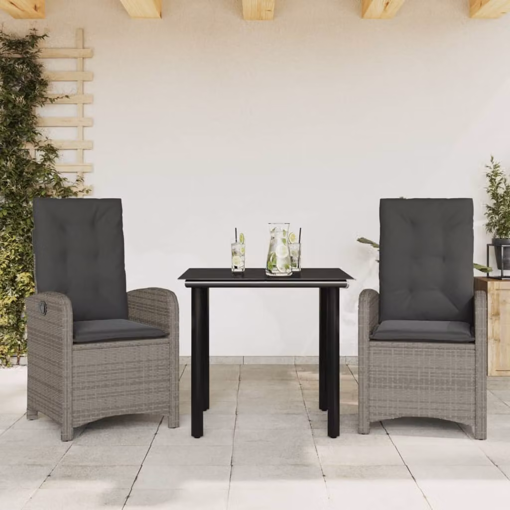 Maison Exclusive - Set da pranzo da giardino 3 pezzi con cuscini grigio in polyrattan