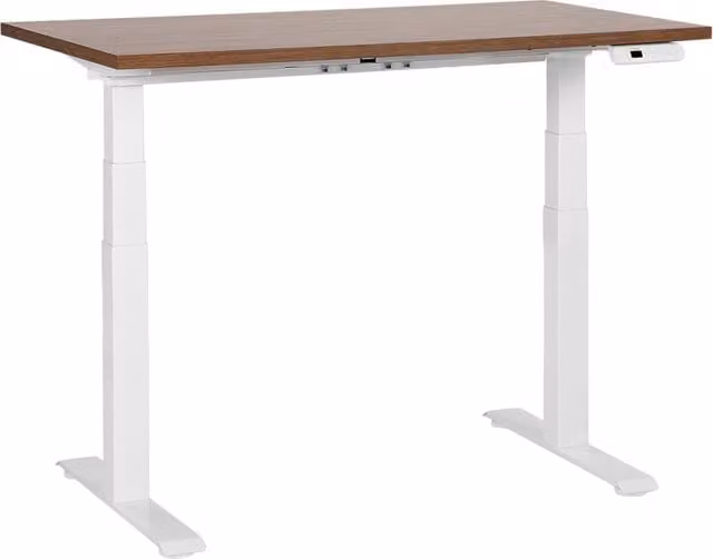 Scrivania regolabile in altezza elettricamente BELIANI con piano in legno marrone e struttura bianca L: 120 cm, P: 72 cm