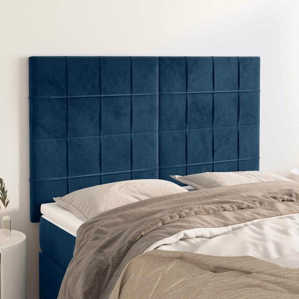 Testiera per letto vidaXL in velluto blu scuro, L: 144 cm, P: 5 cm, H: 118/128 cm