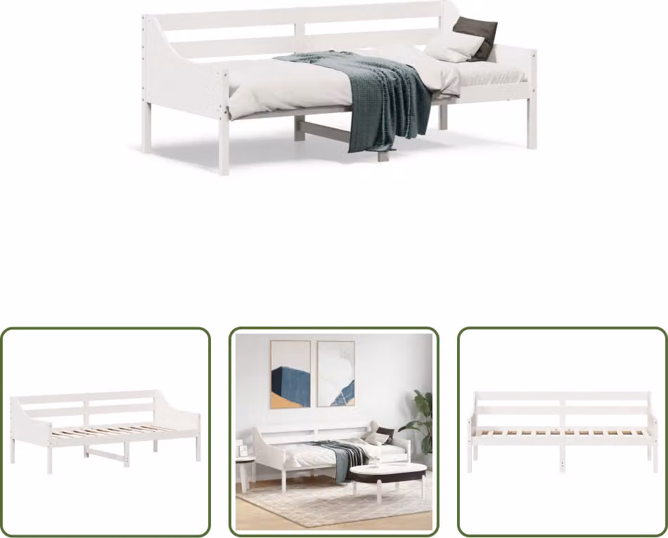 The Living Store Letto da giorno senza materasso bianco 90x190 cm in legno di pino massiccio