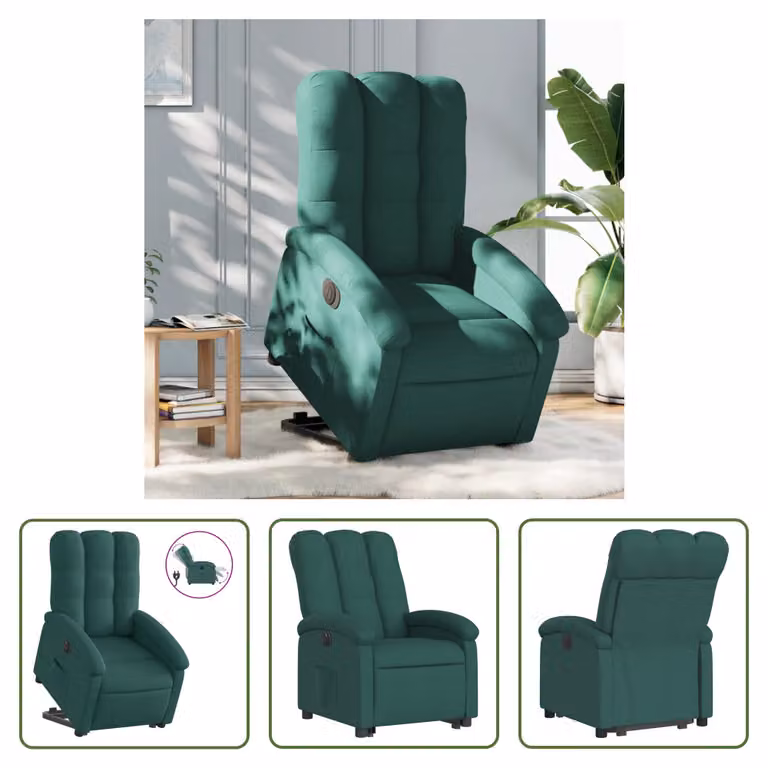 The Living Store Poltrona relax con ausilio per l'alzata Elettrica Tessuto verde scuro