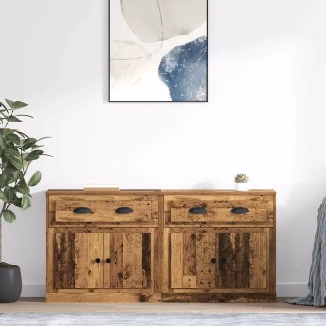 Set di 2 credenze vidaXL in legno stile rustico colore marrone L 70 cm, P 35,5 cm, H 67,5 cm