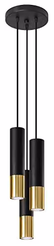 SOLLUX lighting Lampada a Sospensione - Lampada a Soffitto in Acciaio - 3 Paralumi - Lampada LED - Nero Oro Loopez