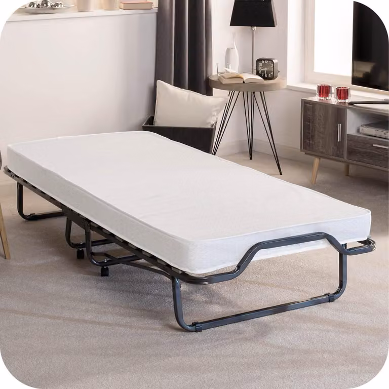 Letto pieghevole Letto per ospiti Brandina - 80 x 200 cm - Struttura in metallo - Doghe in legno - Materasso 10,5 cm - Letto da campeggio