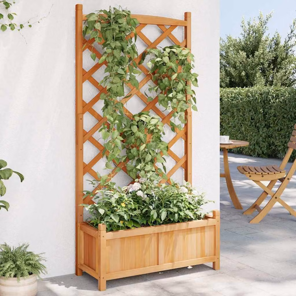 Fioriera con Traliccio vidaXL in Legno di Abete Massello, Marrone, H: 150 cm, L: 75 cm, P: 35 cm