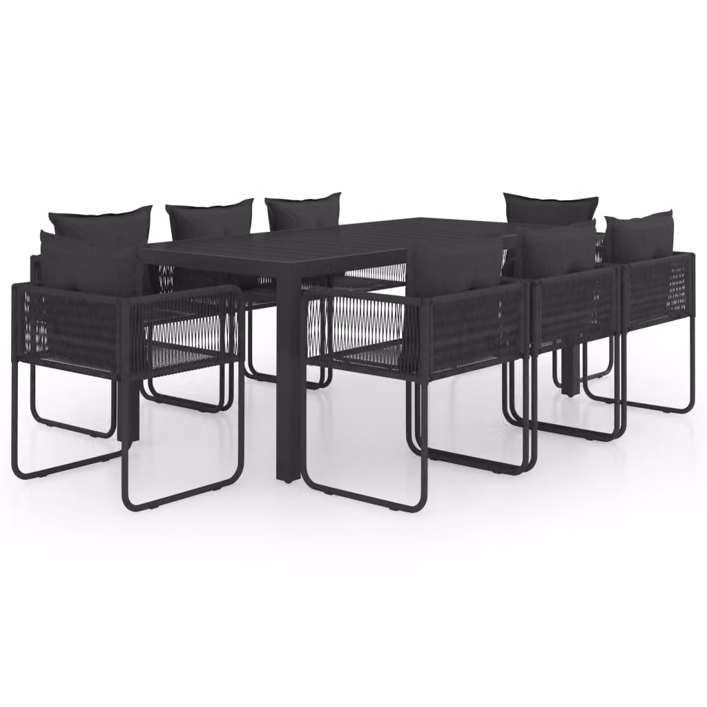 Set da Pranzo da Giardino 9 pz in Rattan PVC Nero