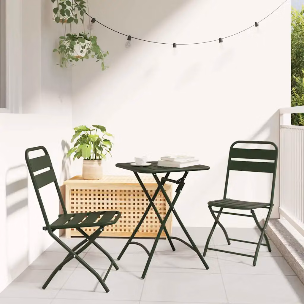 Set di 2 sedie pieghevoli da giardino vidaXL in metallo verde opaco