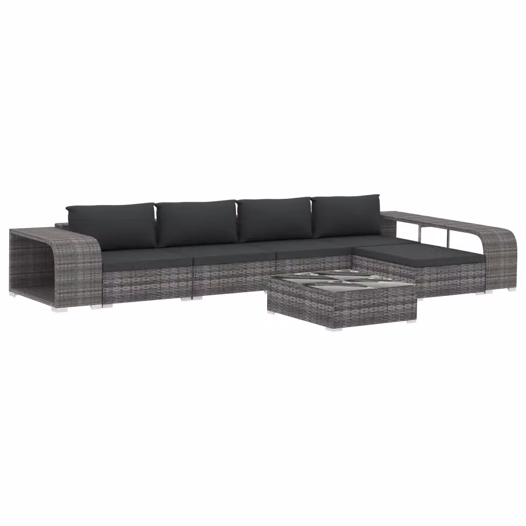 Set da giardino moderno vidaXL composto da 8 pezzi in rattan grigio con cuscini e tavolino da caffè – 2
