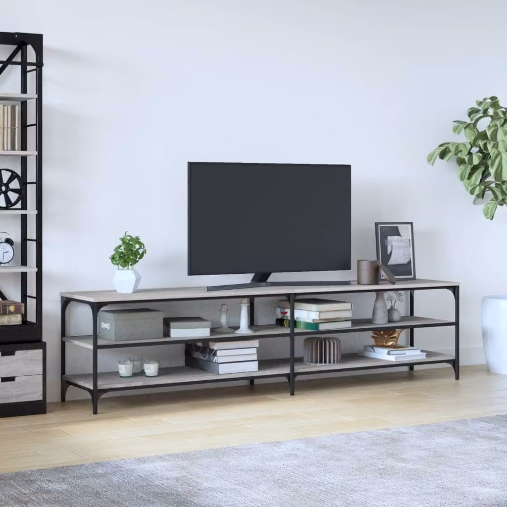 Mobile TV vidaXL Grigio con finitura rustica in legno e metallo L: 200 cm, P: 30 cm, H: 50 cm