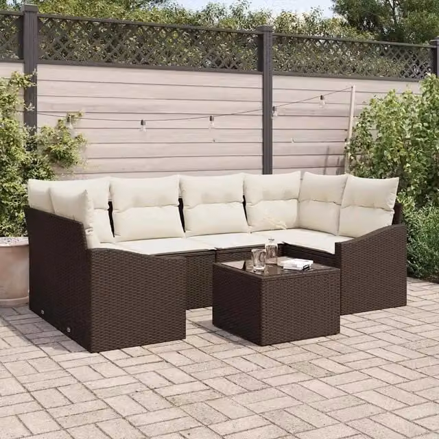 Set di divani 7 pz Marrone e Crema polyrattan 3346618
