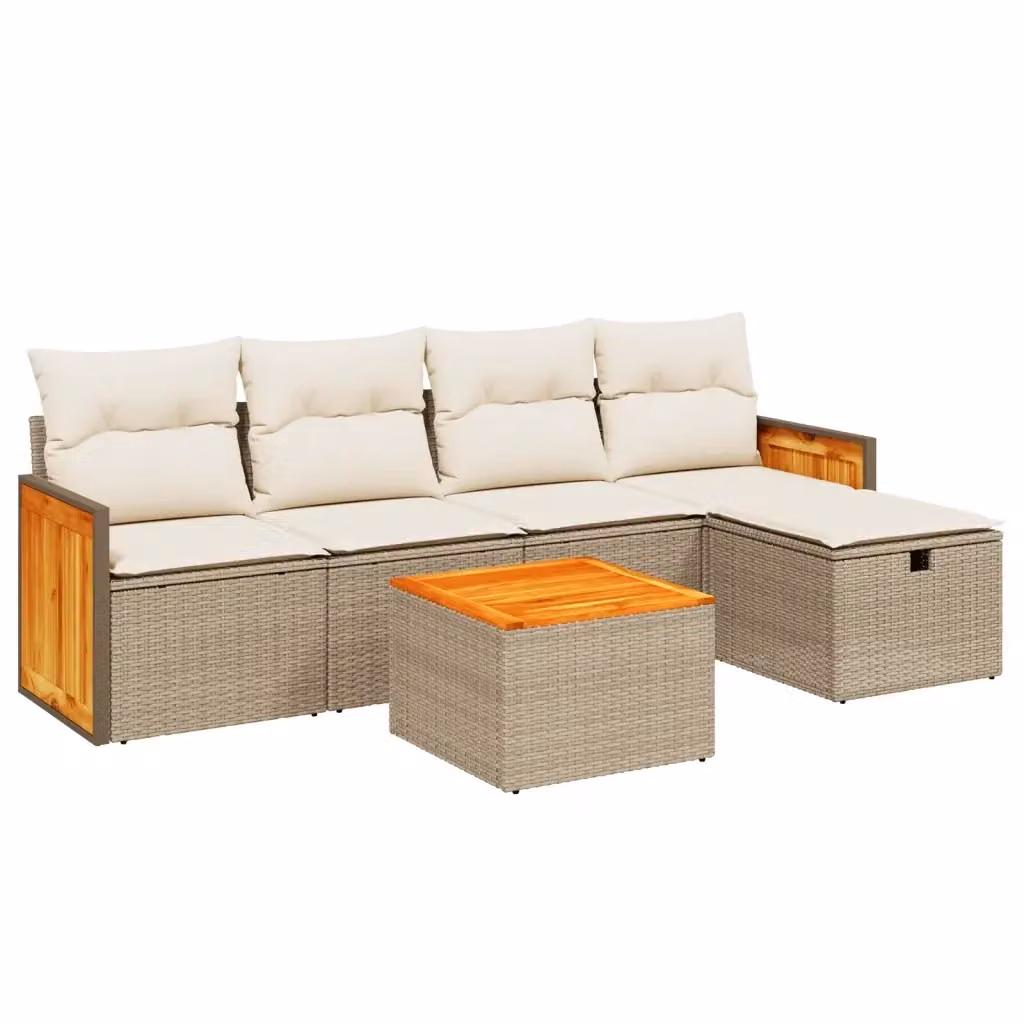 Set Divano da Giardino a L vidaXL in Polyrattan con Cuscini Beige e Struttura in Acciaio, 6 Pezzi – 2