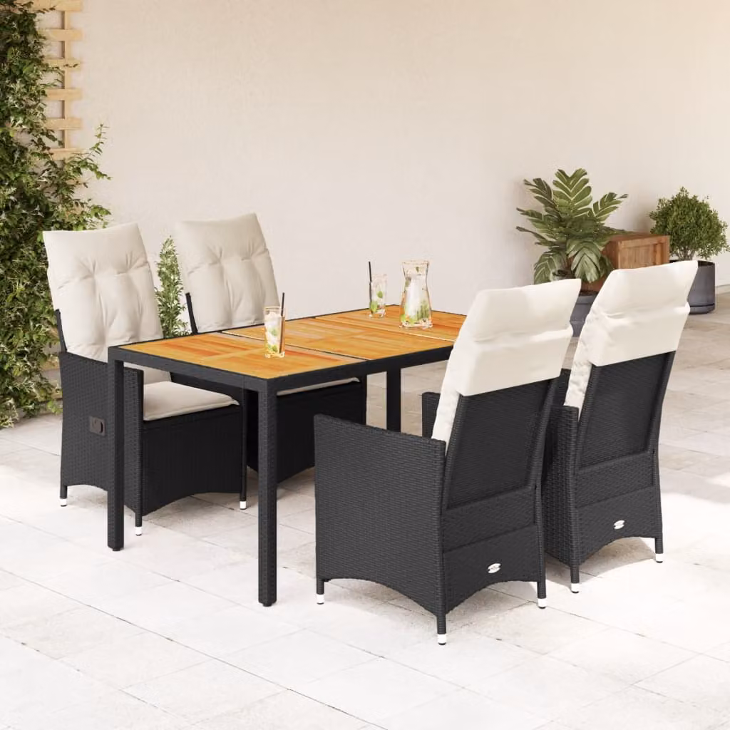 Set da pranzo da giardino moderno vidaXL in legno di acacia oliato e polyrattan con 5 pezzi – 1