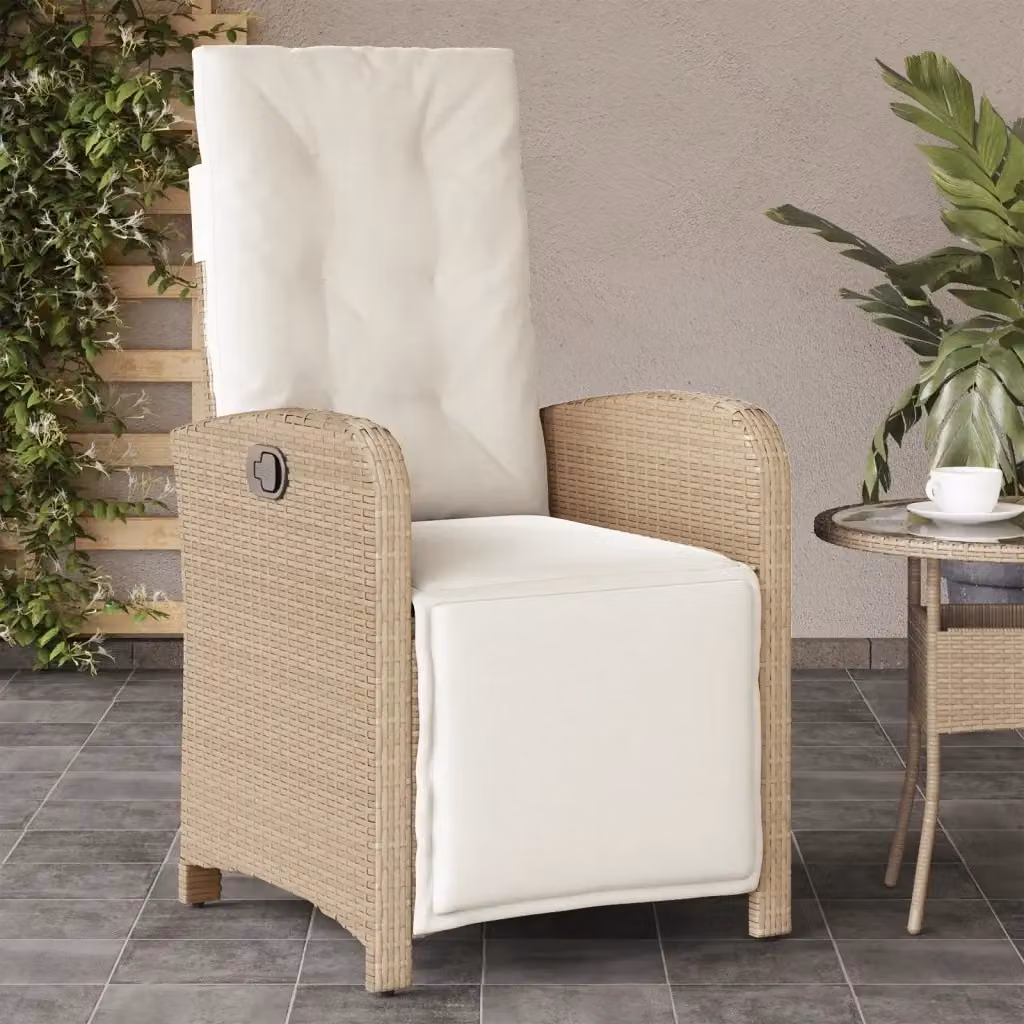 Sedia Reclinabile da Giardino con Poggiapiedi in Polyrattan e Metallo, Colore Beige e Bianco – 2