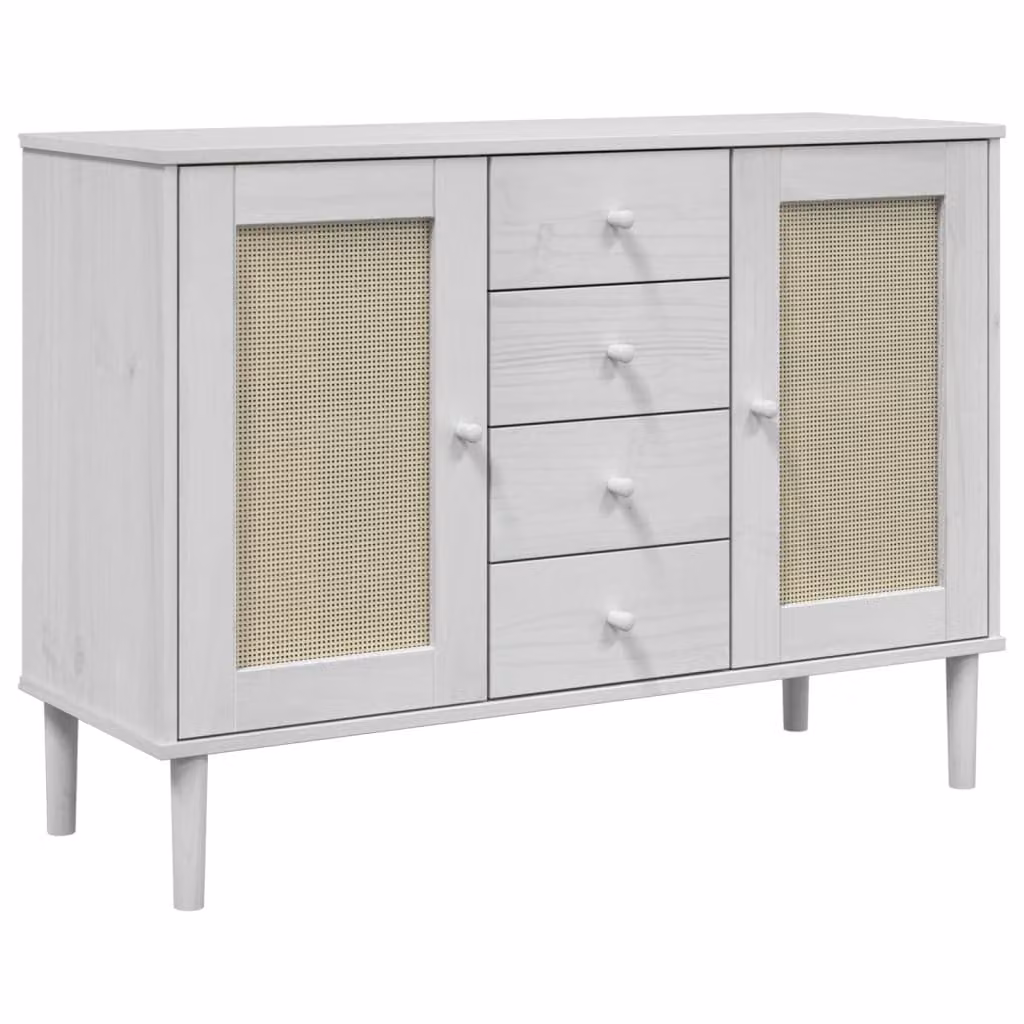 Credenza SENJA Aspetto Rattan Bianco 112x40x80 cm Massello Pino