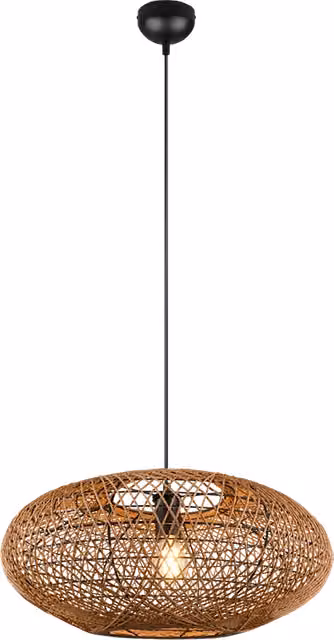 Lampada a sospensione Hedda Trio Lighting in metallo e sisal nero e marrone, diametro: 52 cm