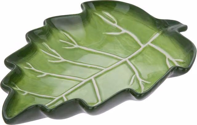 Piatto da portata antipasti a forma di foglia di quercia in ceramica verde Florafruit