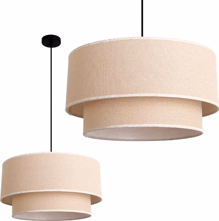 Lampada a sospensione Boho FLOXEN, paralume rotondo in tessuto naturale, 1xE27. Lampada a sospensione adatta per il soggiorno, realizzata in rattan, ideale per illuminare la tavola da pranzo. Colore: naturale (diametro 45 cm)