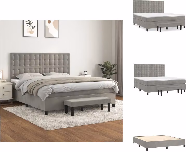 vidaXL Letto a molle con materasso grigio chiaro 180x200 cm in velluto - Letti e strutture letto