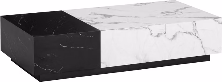 WOHNLING Tavolino da salotto 120x60x28 cm Bianco Nero Tavolino da divano effetto marmo Tavolino da salotto moderno basso Rettangolare con cassetti Tavolino da salotto Spazio contenitivo