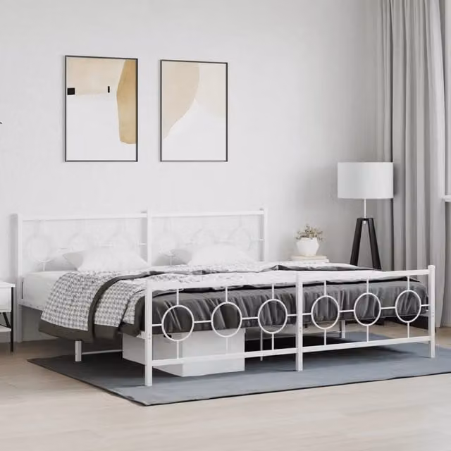 Giroletto con Testiera e Pediera Metallo Bianco 193x203 cm 376299