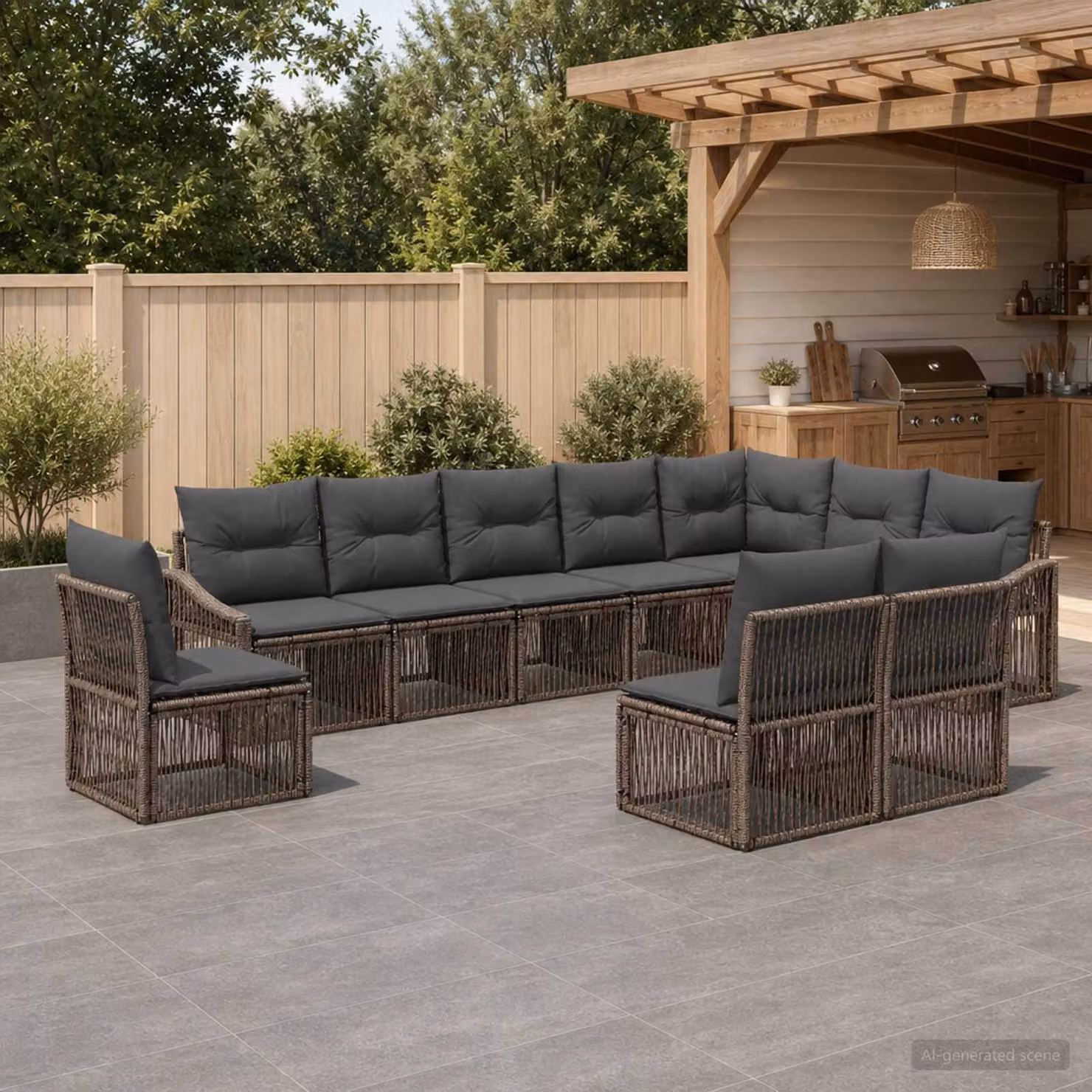 Set Divano da Giardino vidaXL 10 Pezzi a Forma di U Grigio con Cuscini e Struttura in Metallo e Polyrattan