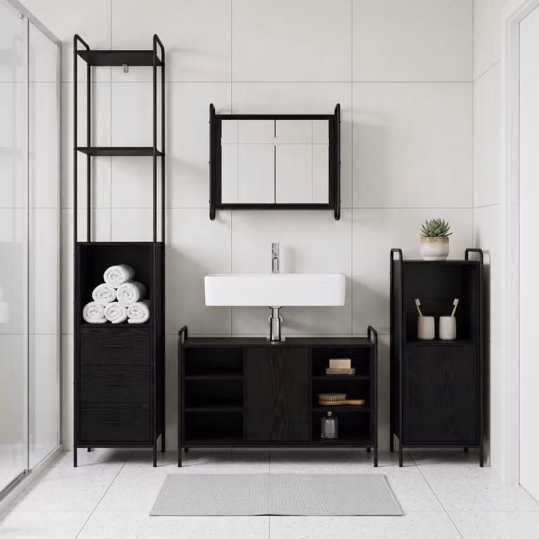 vidaXL Set di Armadi da Bagno 3 pz Rovere Nero 40 x 36 x 181 cm