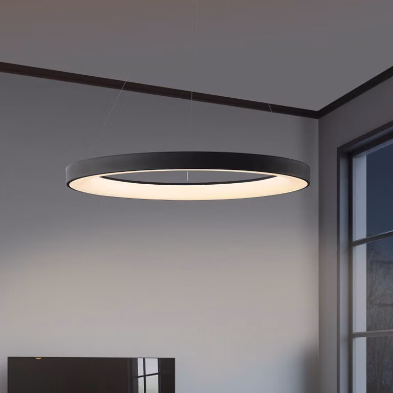 Mantra Iluminación Lampada LED a sospensione intelligente Niseko II, 50 cm, nera, CCT, dimmerabile, Nero, Soggiorno / Sala da pranzo, Metallo, Moderno