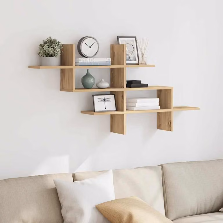 Mensola a muro vidaXL in rovere artigianale marrone, L 124,5 cm x P 18 cm x H 60,5 cm