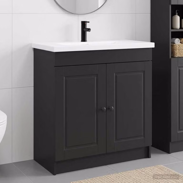 Set di mobili per il bagno moderni vidaXL in nero con ante a battente e ripiani interni, L: 78,5 cm, P: 37,5 cm, H: 81 cm