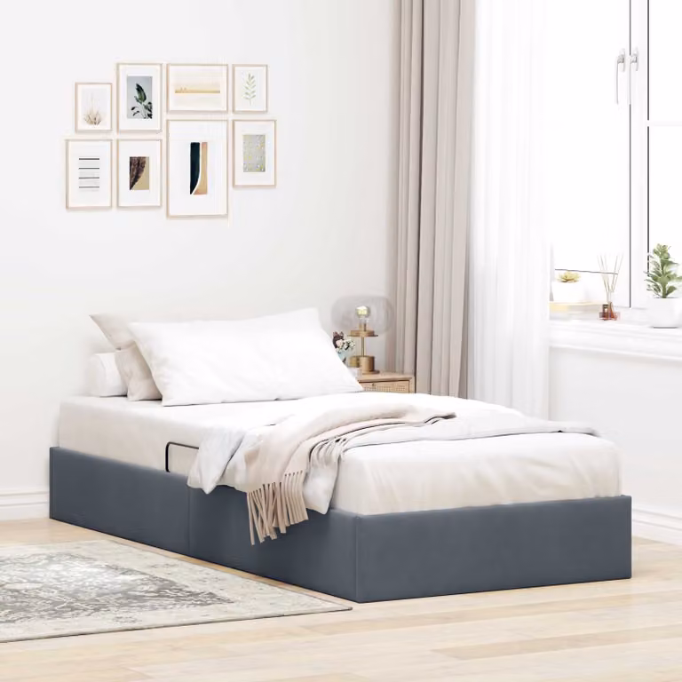 Letto ottomano moderno vidaXL in velluto grigio con base a sollevamento L: 100 cm, P: 200 cm, H: 140 cm