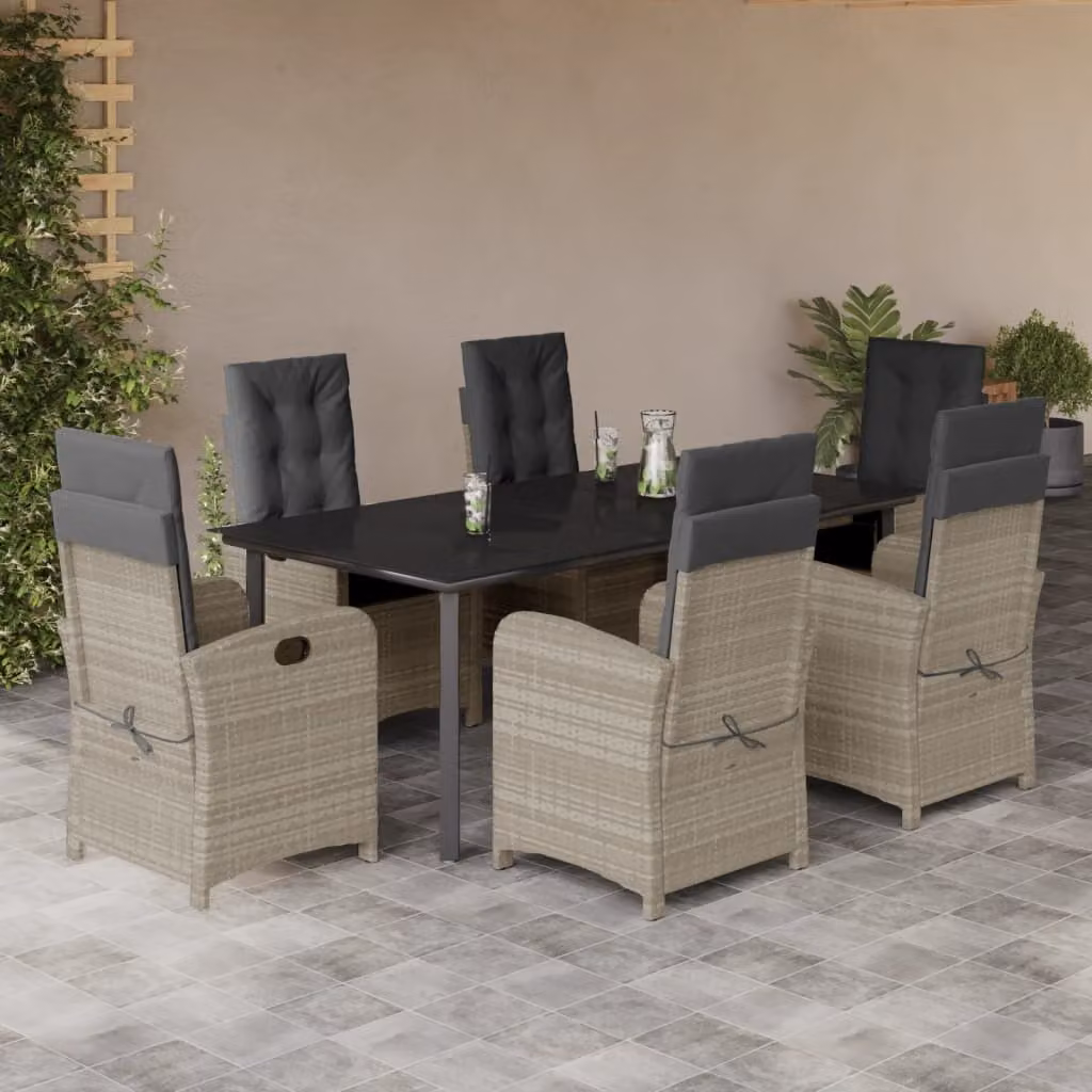 Maison Exclusive - Set da pranzo da giardino 7 pezzi con cuscini in polyrattan grigio chiaro