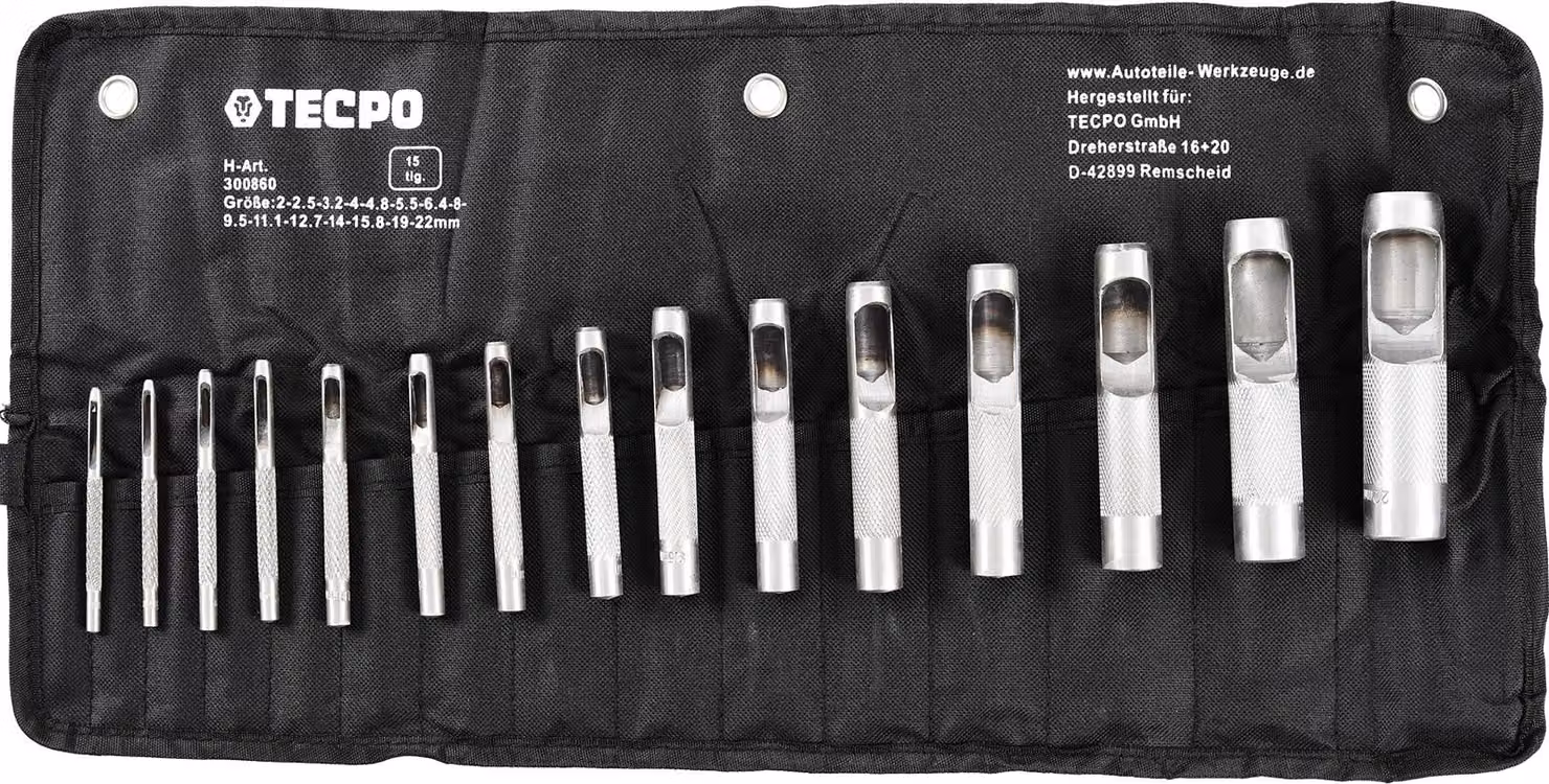 Set di punzoni TECPO, 2-22 mm, 15 pezzi.