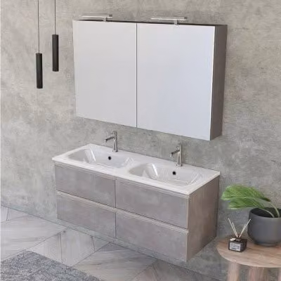 Mobile bagno Master INBAGNO con lavabo doppio e specchio con illuminazione LED, colore grigio opaco, L: 121 cm, P: 46 cm, H: 75 cm – 1