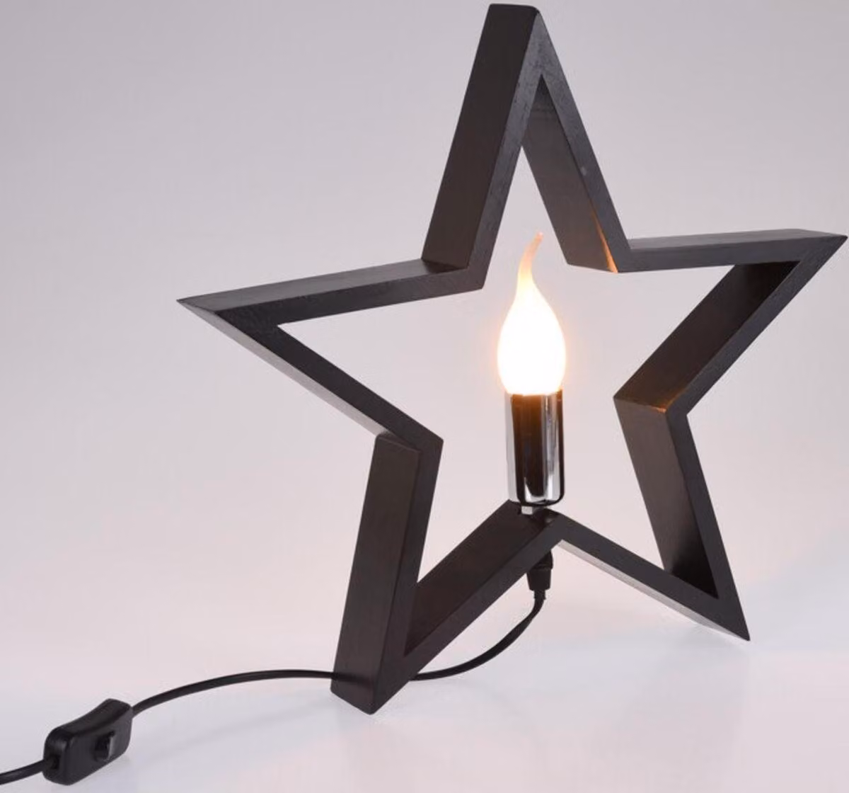 Lampada da tavolo a forma di stella in legno nero per la casa e l'ufficio