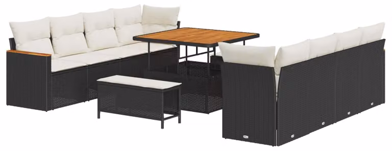 Set Divano da Giardino 11 pcs Nero polyrattan