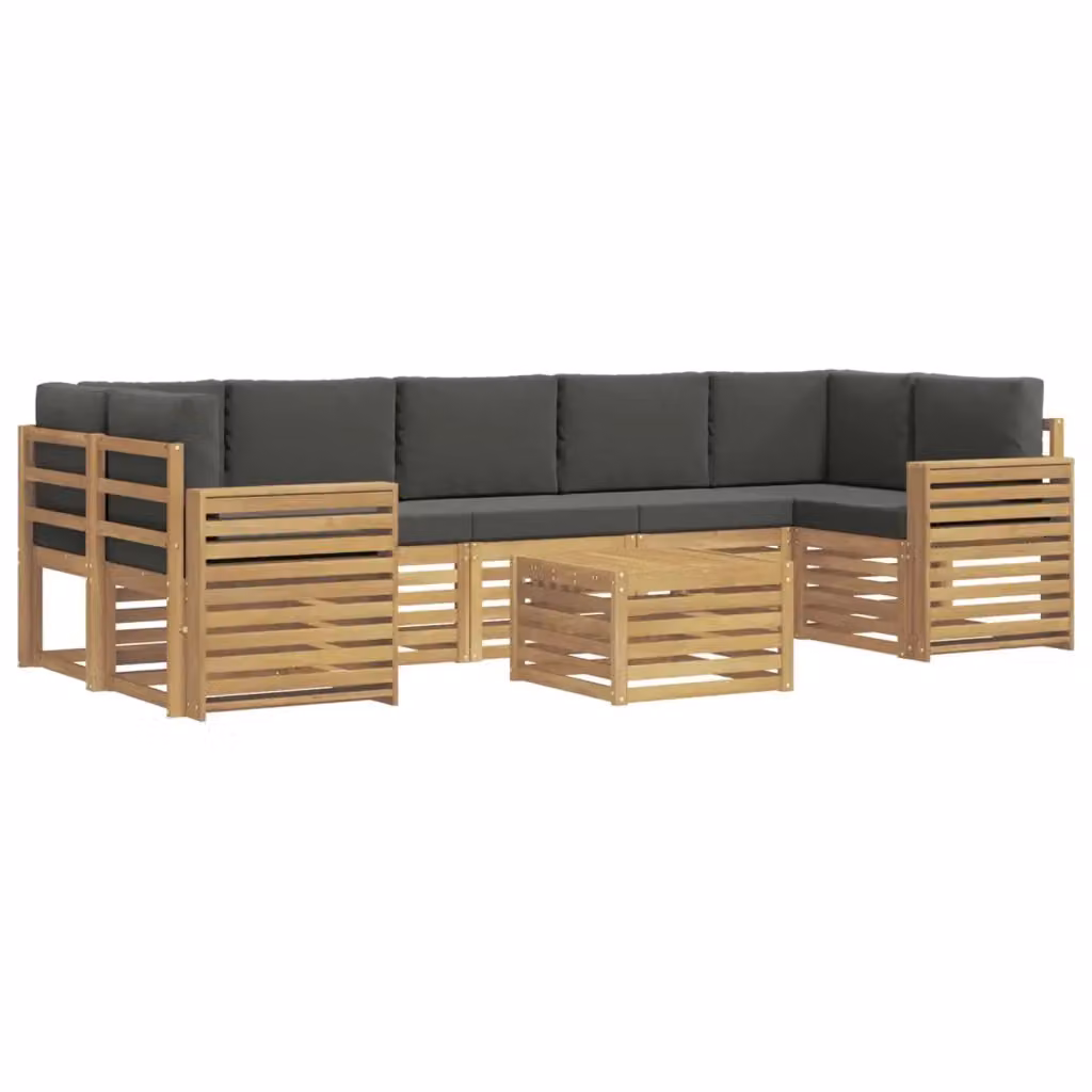 Set di divani da esterno a L vidaXL con tavolo da caffè, 8 pezzi, Bianco e Antracite, in legno di acacia e tessuto – 2