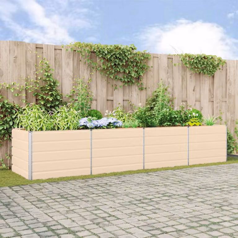 Fioriera vidaXL in acciaio zincato color bianco/beige L: 385 cm, P: 100 cm, H: 75 cm