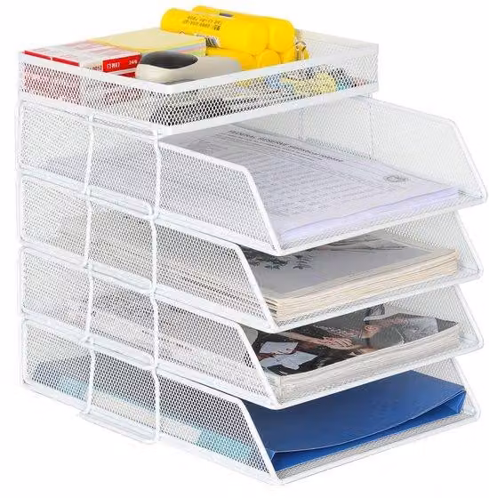 Organizzatore da scrivania A4 - Contenitore a strati per la conservazione di documenti - Porta telefono da scrivania con 4 ripiani - Realizzato in metallo resistente - Design industriale elegante - Mantiene l' e la pulizia - Busta da lettera