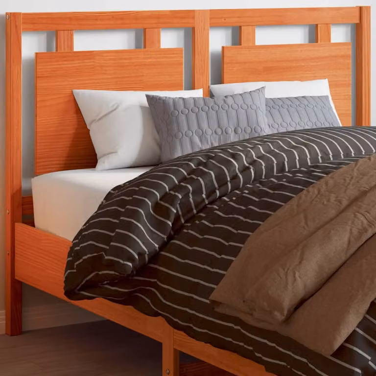 Testiera per letto vidaXL in legno massello di pino color marrone cera con stile rustico, L: 140,5 cm, H: 100,5 cm, P: 8,5 cm