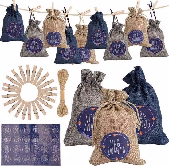 Kit per creare un calendario dell'Avvento: calendario con 24 tasche, adatto a adulti e bambini – un calendario dell'Avvento fai-da-te per tutta la famiglia