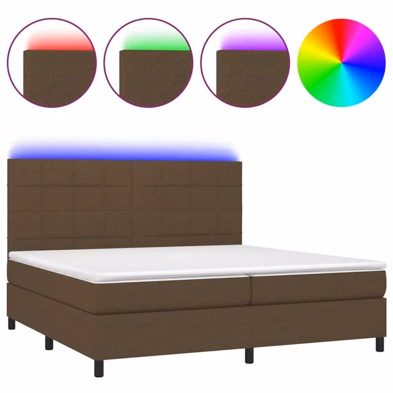 Letto a Molle Materasso e LED Marronescuro 200x200cm in Tessuto