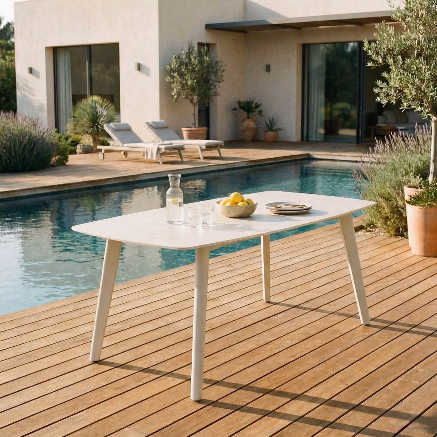 Tavolo da giardino MEZA con piano in Vetroceramica 180x90 cm, bianco crema – robusto tavolo da terrazza in pietra sinterizzata e alluminio per giardino, balcone e terrazza, resistente alle intemperie e di facile manutenzione