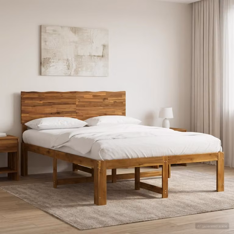 Letto matrimoniale con testiera vidaXL ROSTOCK in legno di acacia naturale, colore marrone, L 120 x P 200 cm